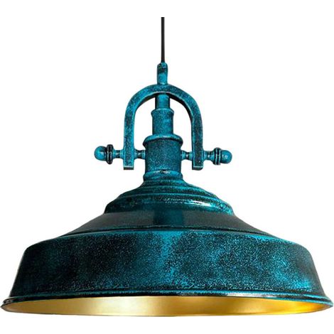 Suspension Industrielle en Métal Bleu Peint à la Main – Lustre Vintage E27 Ø41 cm pour Salon (1/4)