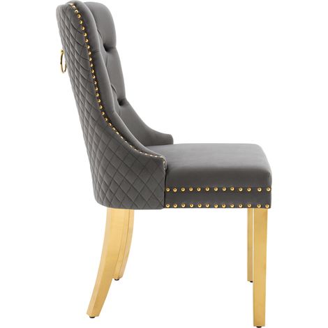 Set di 6 Sedie da Pranzo, con Anello sullo Schienale e Borchie Decorative, Velluto, Grigio (1/5)