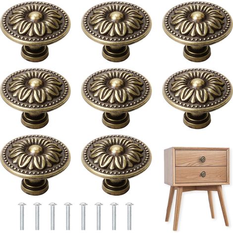 Ensemble de 10 boutons de meuble vintage en bronze antique (1/5)