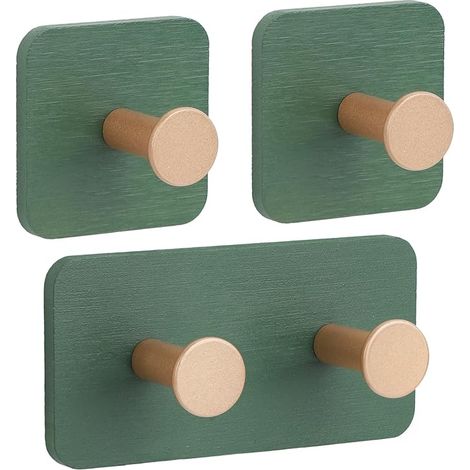 Handtuchhalter Holz, 3 Stück Haken Selbstklebend, Handtuchhalter Ohne Bohren Holz, Handtuchhalter Bambus für Schlafzimmer Wohnzimmer Flure (Grün)