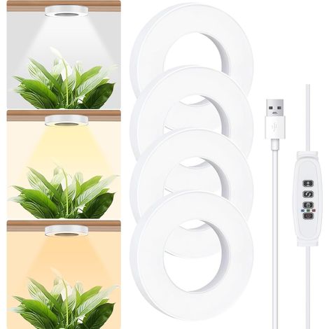 Full spectrum LED plant lights with automatic timer, 3 colors, 10 brightness levels, indoor LED plant light (white, 4 heads) (1/5)