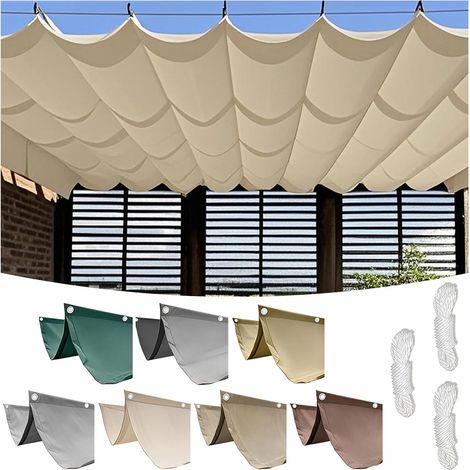 Voile D'Ombrage RéTractable OnduléE Auvent Pare Soleil en Polyester Toile Pergola Rectangulaire éTanche Protection Contre Vent pour ExtéRieur Jardin VéRanda Terrasse,Beige,1.5×2M (W×L) (1/5)