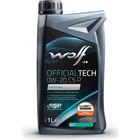 WOLF - Huile moteur 0W20 - OFFICIALTECH 0W20 C5 P - Bidon de 1 litre - 1052064 - Ce produit de marque WOLF est neuf.