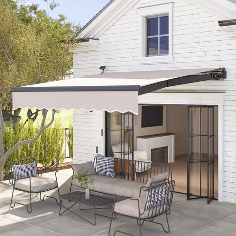 Manuell ausfahrbare Markise mit Solar-LED-Beleuchtung, Neigungswinkel 45–90° verstellbar, UV-Schutz 50+, für den Außenbereich, 3 x 2,5 m, Creme