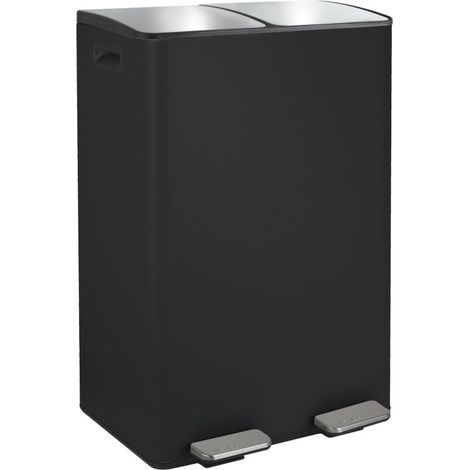 Spirella – Poubelle tri sélectif 60L – Acier noir mat – 2 conteneurs amovibles de 30L – Couvercle soft-close pour odeurs (1/5)