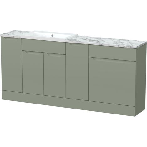 Teddesley Floor Standing 4 Door Vanity Basin WC Unit with Polymarble Basin and Laminate Worktop, 1800mm, Pebble Grey