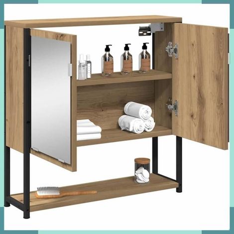 Armoire Miroir - 862224 - Chêne artisanal - Miroir plan - 2 étagères (60 x 16 x 60 cm) (1/5)