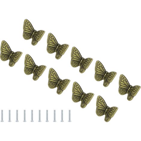 Poignée de tiroir étoile de mer et papillon, alliage moderne, couleur bronze-vert, pour meuble et commode, fixation à trou unique. (1/5)