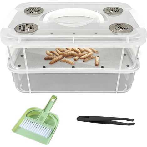 Mehlwurmzuchtbox, Mehlzuchtbehälter, transparente Mehlfilter-Zuchtbox, Mehlfarm-Set, für Gleithörnchen, Hühner, Eidechsen, Frösche, Schildkröten (1/5)