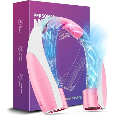 6 Vitesses Ventilateur Cou Climatiseur Rechargeable, Ventilateur Silencieux Libres Sans Pale pour Bureau Voiture Camping Rose24620543mm (1/4)