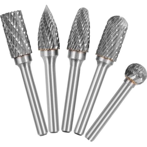 Kaelt - 5 pièces 6mm tige 10mm tête carbure de tungstène Double coupe ensemble de fraises rotatives pour le travail du bois gravure meuleuse sculpture ensemble de fraises (1/5)