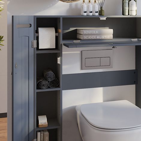 Vicco – Armoire à pharmacie gris 89x99x19.5cm avec 2 distributeurs de papier toilette – MDF 12mm facile à entretenir – Rangement optimal salle de bains