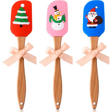 Spatula De Silicona Navideña - Con Mango De Madera - Formas De Santa, Árbol Y Muñeco De Nieve - Set De 3 Unidades (1/5)