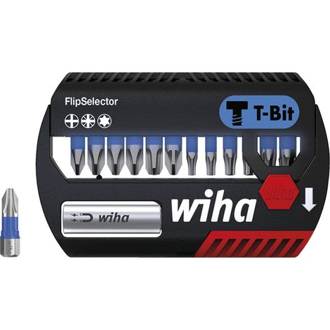 Wiha Juego de bits FlipSelector, bits en T de 25 mm Phillips, Pozidriv, TORX®, de 13 unid. de 1/4" C6,3 (41824) (1/2)