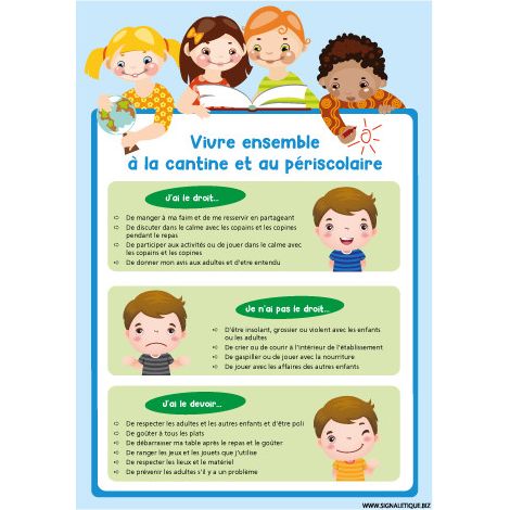 PANNEAU POUR ENFANT VIVRE BIEN A LA CANTINE ET AU PERISCOLAIRE (G1501) - Adhésif - 75 x 105 mm