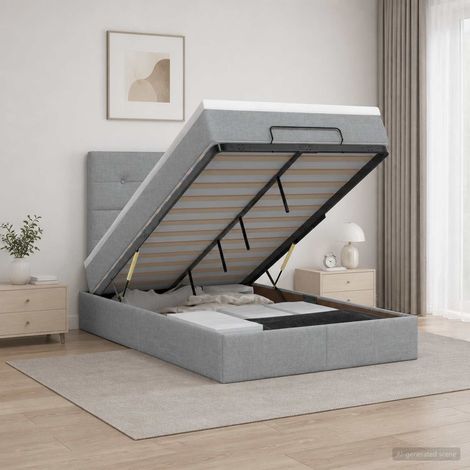 Lit ottoman avec matelas Gris clair 120 x 200 cm Tissu (1/5)