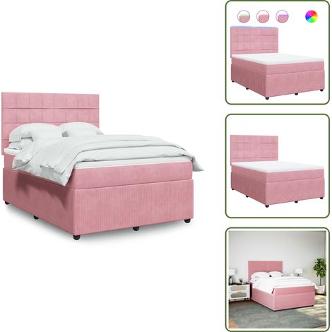 vidaXL Sommier à lattes de lit avec matelas Rose 140x190 cm Velours (1/5)