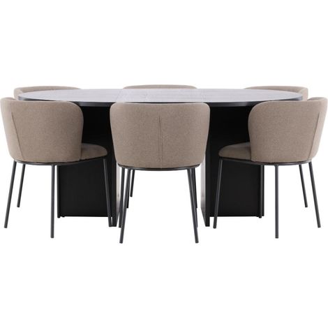 Strada ensemble pour salle à manger table extensible Ø120cm, 170cm et 6 chaises noir, brun. (1/5)