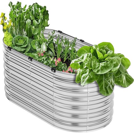 VEVOR Letto da Giardino Rialzato in Metallo, Fioriera Zincata per Esterni, con Fondo Aperto, Letto Rialzato Ovale per Giardinaggio di Verdure, Fiori, Piante Grasse, Argento Scuro 2400 x 600 x 560 mm