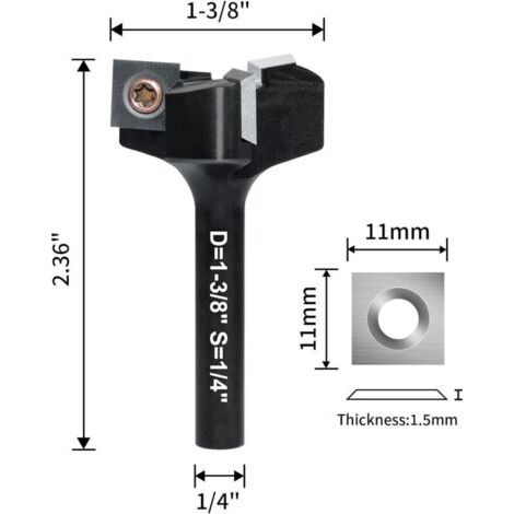 NALOOKAMIC Fraise à Surfacer Tige 1/4'' Défonceuse, Fraise de Rabotage avec Diamètre de Coupe de 1-3/8'', Fraise a Raboter cmt avec 3 Lames, Fraise CNC pour bois réversible
