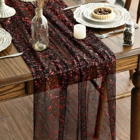 Artoid Mode Gaze Tulle Noir Rouge, lot de 3 chemins de table 70x300 cm. Décoration cuisine intérieure - Noir/Rouge 70 x 300 cm, 3pcs (1/5)