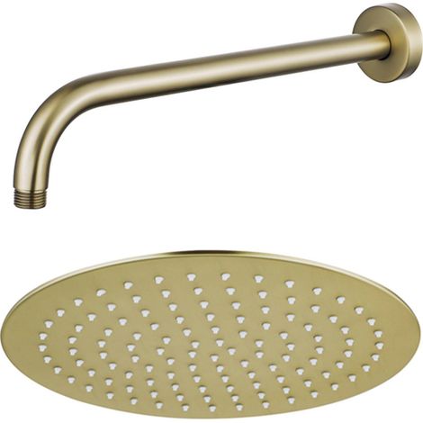 FugaFlow Eccelente Acces Douche de tête - 25cm - ronde - bras mural 35cm - Laiton brossé PVD (Or)