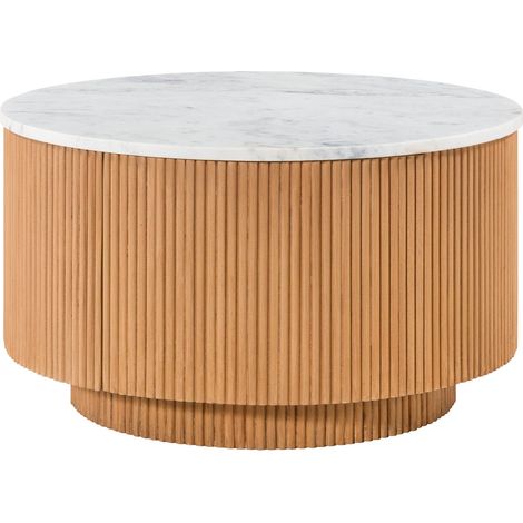 Couchtisch rund Mango 80x80x45 natur lackiert / Marmor weiß BARCELONA 520Massivmoebel24 (1/3)