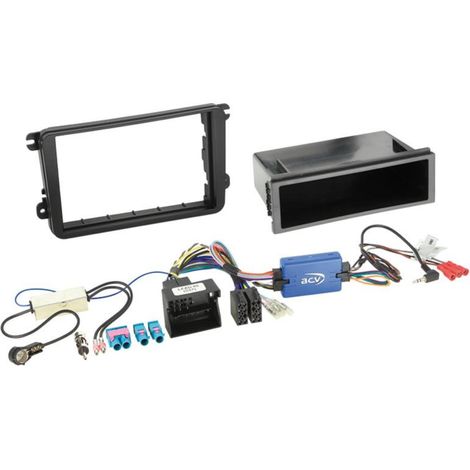 Kit Installation autoradio 1DIN SW Adaptateur ant. compatible avec VW Seat Skoda ap03 noir