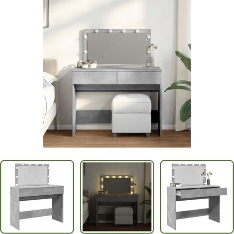 LED-Beleuchtung - Schminktisch mit LED-Beleuchtung Betongrau 100x40x120 cm (1/5)