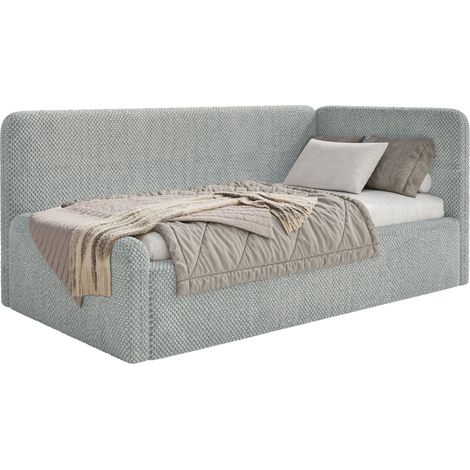 Selsey Fanko – Jugendbett 90x200 cm mit Rausfallschutz, Matratze, Kopfteil rechts, Plüsch, Grau