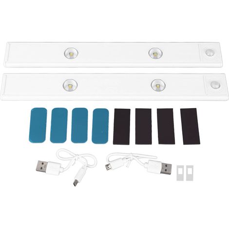 Ortviai Bande LED magnétique rechargeable avec capteur de mouvement, 2 pièces, 30 cm, blanc perle (1/5)