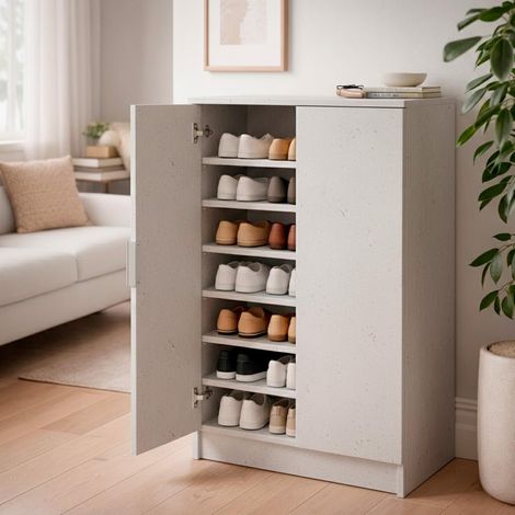 Armadio Multiuso 2 Ante Scarpiera Salvaspazio Con 6 Ripiani Estraibili Mobile Porta Scarpe Ingresso Corridoio Camera Ripostiglio Design Moderno Minimal 108 x 55 x 39.6 Cm Colore Rovere - Colore: Grigi