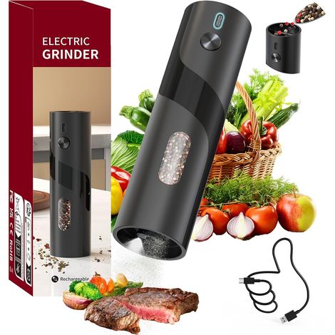 Elektrische Pfeffermühle, von oben nachfüllbar, wiederaufladbare schwarze Pfeffermühle mit verbesserter großer Kapazität für das Grillen zu Hause, einstellbare Grobheit, LED-Licht (1/5)