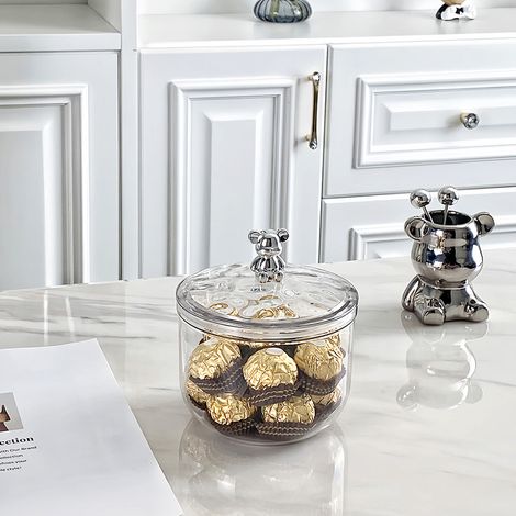 Bocal en plastique transparent avec fermeture hermétique pour café, thé, céréales, biscuits, bonbons (Cubs - petit format 900 ml, joint en silicone intégré) (1/5)