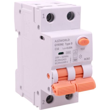 RCBO Interruttore Magnetotermico Differenziale Tipo B Curva C 1P+N 2M 6000A 30mA AC 230V IP20 IEC61009-1 16A 20A 25A 32A 40A (C16A)
