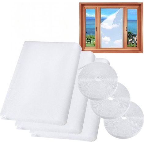 Moustiquaires pour fenêtres, lot de 3 moustiquaires auto-adhésives anti-insectes, découpables sur mesure, 130 x 150 cm, maille blanche. (1/5)