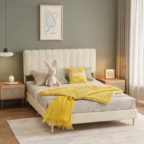 Tête de lit beige en tissu métal 200 x 140 x 133 cm (1/5)