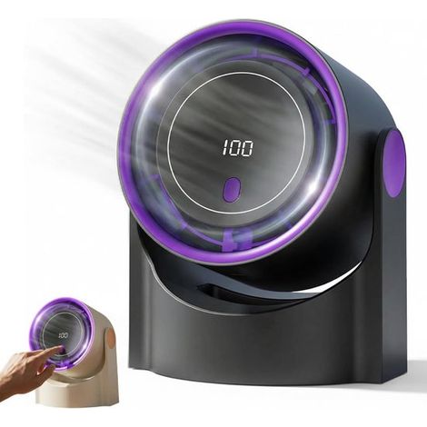 Ventilatore da tavolo senza pale ricaricabile tramite USB, 100 velocità con display digitale, autonomia della batteria di 12 ore, colore nero.