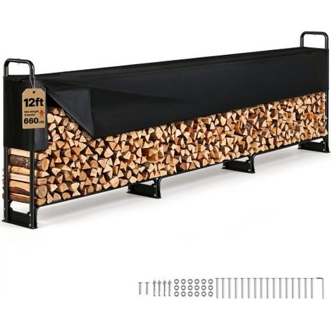 VEVOR Estante de Almacenamiento de Leña 386x36x117 cm Marco de Acero Soporte de Leña con Funda Impermeable 600D Oxford Leñero para Chimenea para 3/4 Cuerda de Leña Carga de 400 kg para Jardín Terraza (1/5)