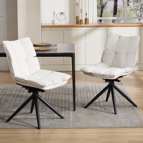 Esszimmerstühle 2er Set drehbar mit Chenille-Bezug und Metallbeinen, Beige (1/5)