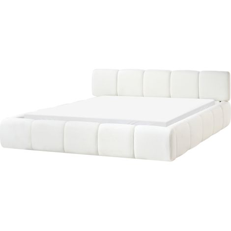 Cama con somier tapizado de tela con cabecero 180 x 200 cm acolchada blanco crema Orville (1/5)