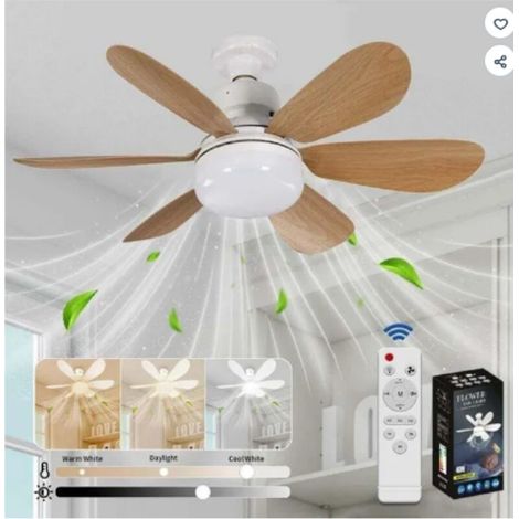 Ventilateur de plafond, douille E27, 3 vitesses de ventilation, convient au salon et à la chambre. (1/4)