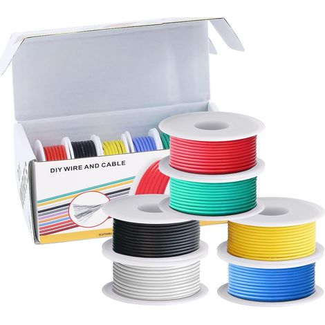 Silicone Electric Wire 26AWG, 0.15mm² Kit 6 Colours 7 m Silicone Extra-Souple: Isolation Silicone Ultrafine, Pliage Extreme Sans Rupture – Parfait Pour Wire-Wrapping, Breadboard (1/5)