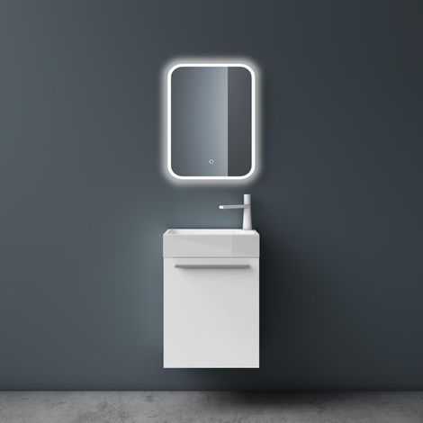 Mai & Mai Badmöbelset Pisa Kleiner Waschbeckenunterschrank 46 cm, Unterschrank in Weiß Matt, mit Waschschbecken aus Mineralguss für Gäste-WC (1/5)