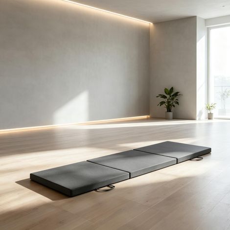 Tapis de gymnastique pliable en 3 parties, gris, 180 x 60 x 5 cm, tapis de yoga et de Pilates avec poignées et revêtement synthétique (1/5)