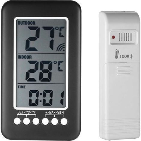 Horloge et thermomètre numérique sans fil 2 en 1 pour intérieur et extérieur, avec écran LCD et transmetteur. Mesure précise température en ℃/℉. Idéal pour la maison, le bureau ou les espaces extérieu