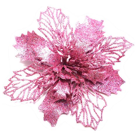 Rouge poinsettier artificiel (rose, 10 cm) pour un lot de 12 arbres de Noël