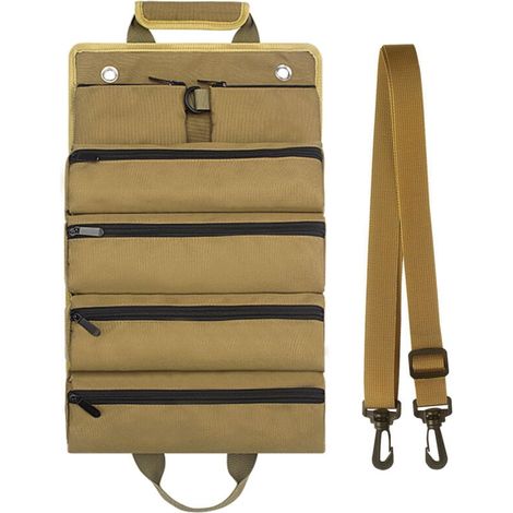 Sac à outils enroulable pour homme/femme, organiseur d'outils à roulettes durable et imperméable, bandoulière multifonctionnelle, sac à roulettes portable et robuste,Kaki (1/5)