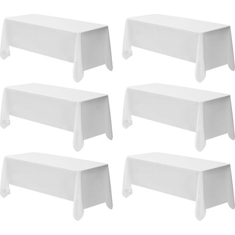 Mophorn Nappe rectangulaire blanche, 1778 x 3048 mm, en polyester résistant aux plis, lot de 6, durable et lavable en machine, idéale pour mariages, fêtes et banquets