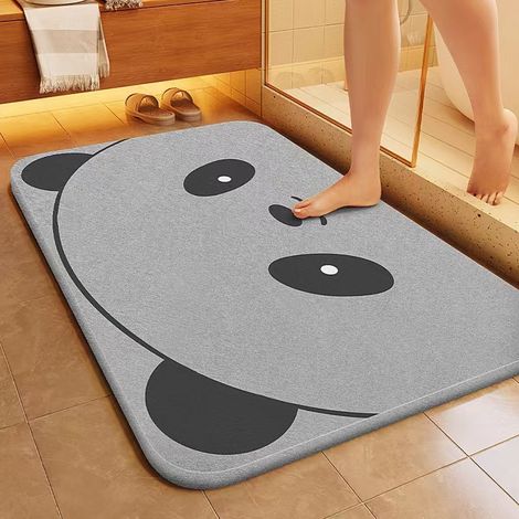 Tapis de bain souple en terre de diatomée — Absorption instantanée de l'eau, tapis de sol (40 x 60 cm) — Motif Panda